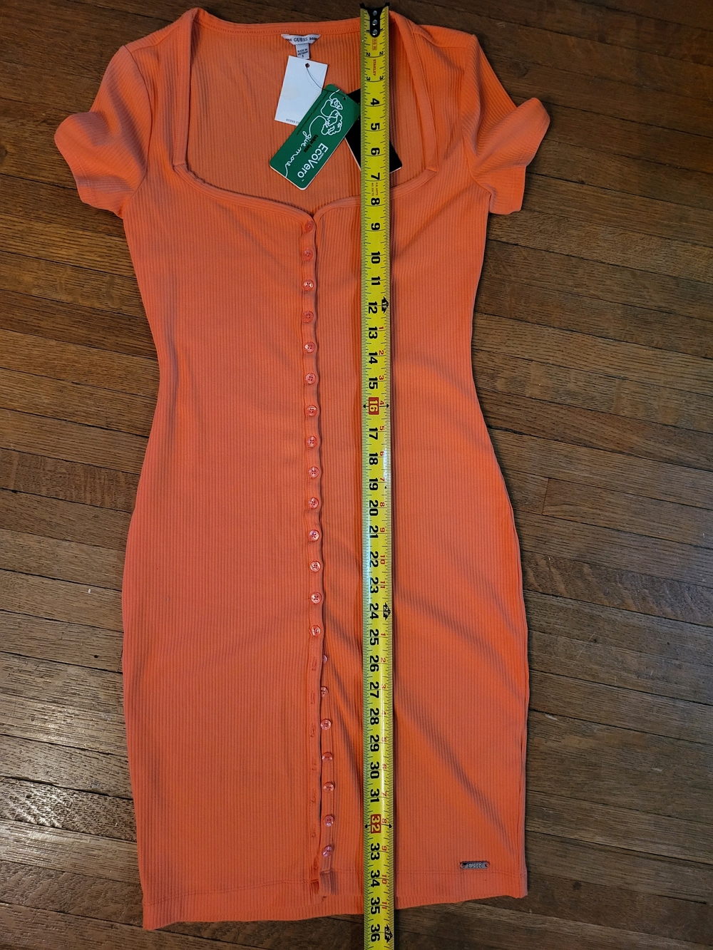 Guess Orange Ribbed Button-Front Square Neck Dress - Picture 4 of 6